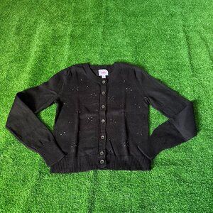 Justice Buttons Long Sleeve Rhinestone Decorated Black Cardigan Sweater Size 10